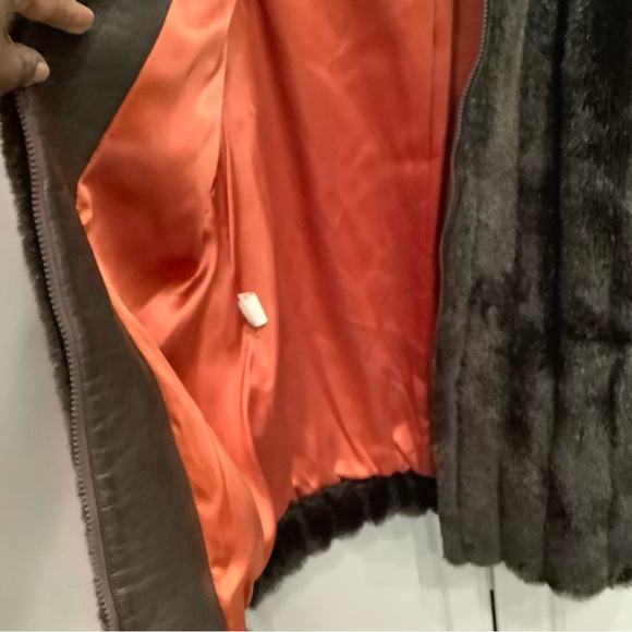 VTG Jordache Brown Faux Fur Full Zip Jacket Knit Sleeve Mock Collar Sz 10/12 - Picture 4 of 15